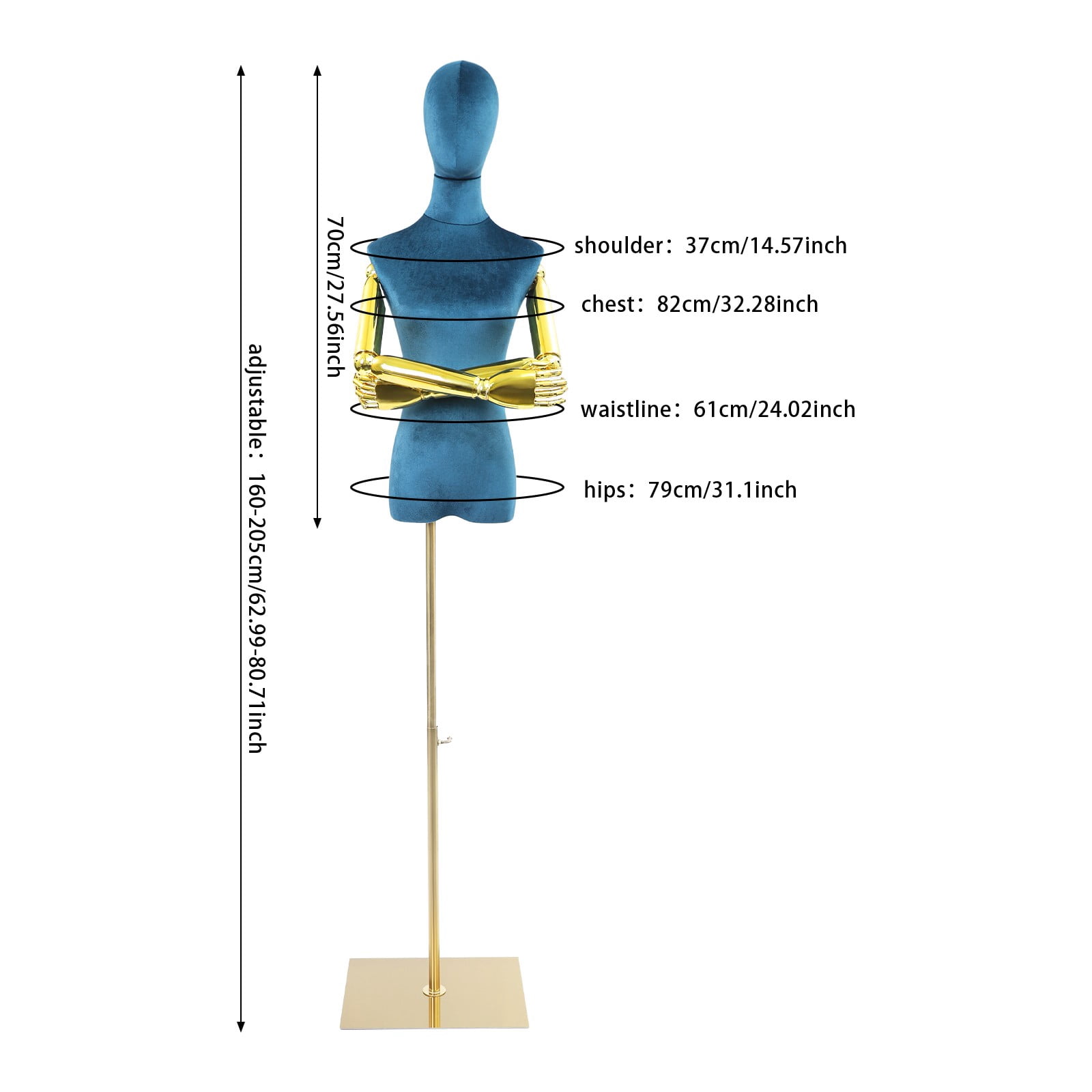 Dress Form Female Mannequin with Adjustable Arms and Square Base