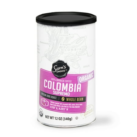 Sam's Choice Organic Colombia Supremo Coffee, Medium Dark Roast, Whole Bean, 12 (Best Colombian Coffee Beans)