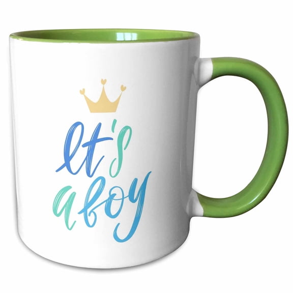 3drose, Blue Baby Shower It Is a Boy, 11oz Two-tone Green Mug