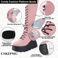 thumbnail image 2 of SACFOF Women Platform Punk Goth Mid Calf Boots Chunky High Heel Side Zip Butterfly Wings Knee High Motorcycle Combat Booties, 2 of 6