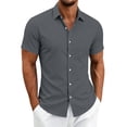 thumbnail image 3 of Erwazi Men’s Button Down Shirts Summer Short Sleeve Collared Solid Office Business Tops, 3 of 8