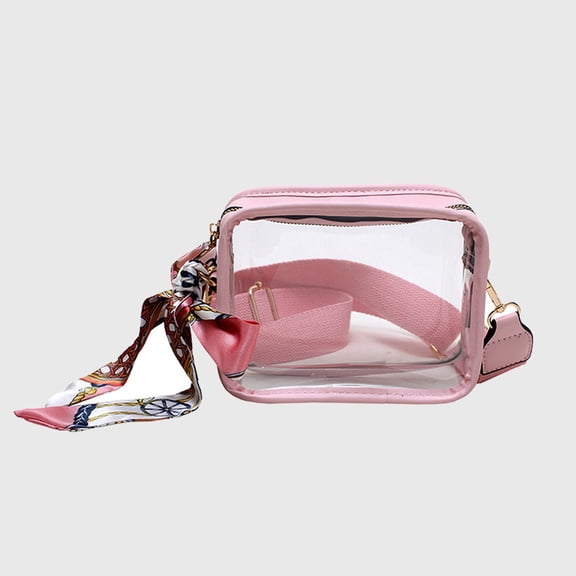 Women's Chic Transparent Crossbody & Messenger Bags with Decorative Scarf - Pink