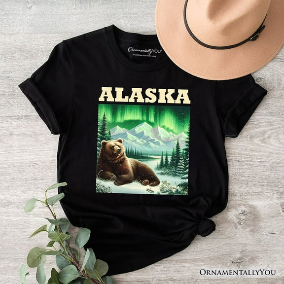 Majestic Alaska State Wilderness Vintage T-Shirt, Northern Lights Grizzly Bear Tee and Nature Souvenir
