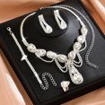 thumbnail image 5 of AEXTO Silver-Tone Teardrop Crystal Jewelry Set Statement Necklace, Linear Dangle Earrings, Adjustable Ring & Tennis Bracelet, Elegant Rhinestone Accessories for Women, Perfect for Wedding, 5 of 11