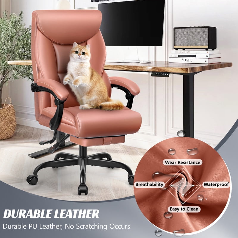 ATHOPE Leather Office Chair 400Lbs, Executive Office Chair with Footrest High Back Support, Big and Tall Ergonomic Desk Chair, Adjustment Computer Chair 360°Swivel Free, Brown