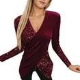 thumbnail image 4 of Shirts for Women Sequin Shirt Red Long Sleeve Sparkly Tops for Women Shiny Top Womens Tops Casual Womens Holiday Sequin Tops, 4 of 4