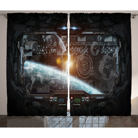 Outer Space Decor Curtains 2 Panels Set, Control Panel of Cockpit Screen in Spaceflight Androids World Stardust, Window Drapes for Living Room Bedroom, 108W X 84L Inches, Orange Gray, by (Best Rom Site For Android)