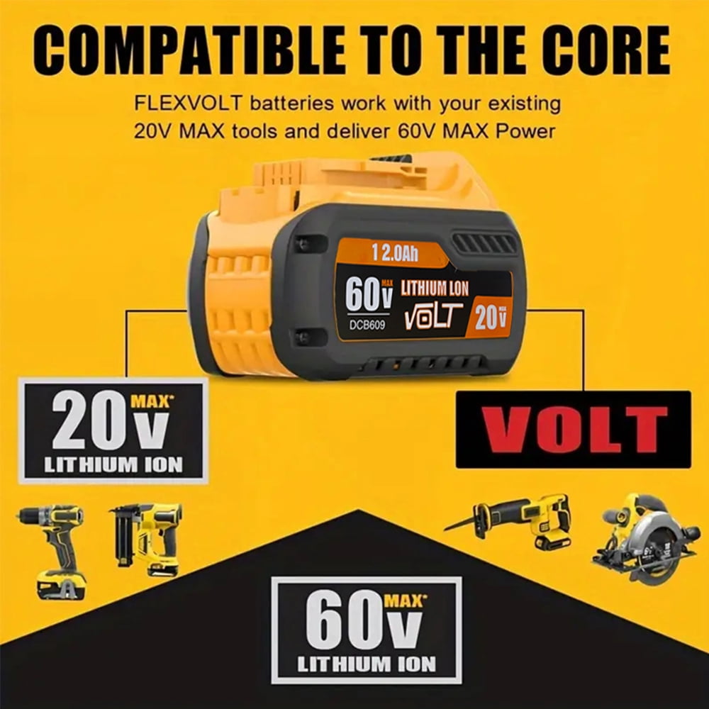 2Pack 12.0Ah for dewalt flexvolt 20v/60v max battery lithium-ion dcb609 dcb606-2
