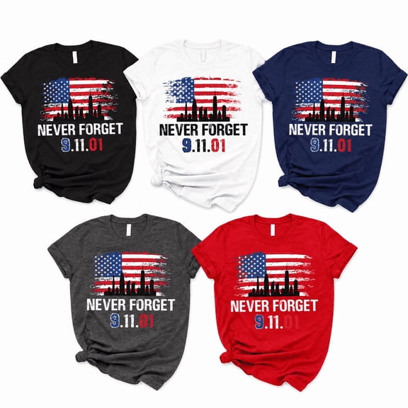 Never Forget 9/11 T-Shirt Twin Towers Memorial Shirt Patriotic American Flag Tee September 11 Remembrance Freedom Honor Tribute Graphic Top