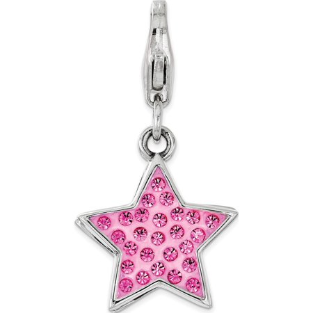 Leslies Fine Jewelry Designer 925 Sterling Silver Pink Swarovski Star with Lobster Clasp Pendant Gift