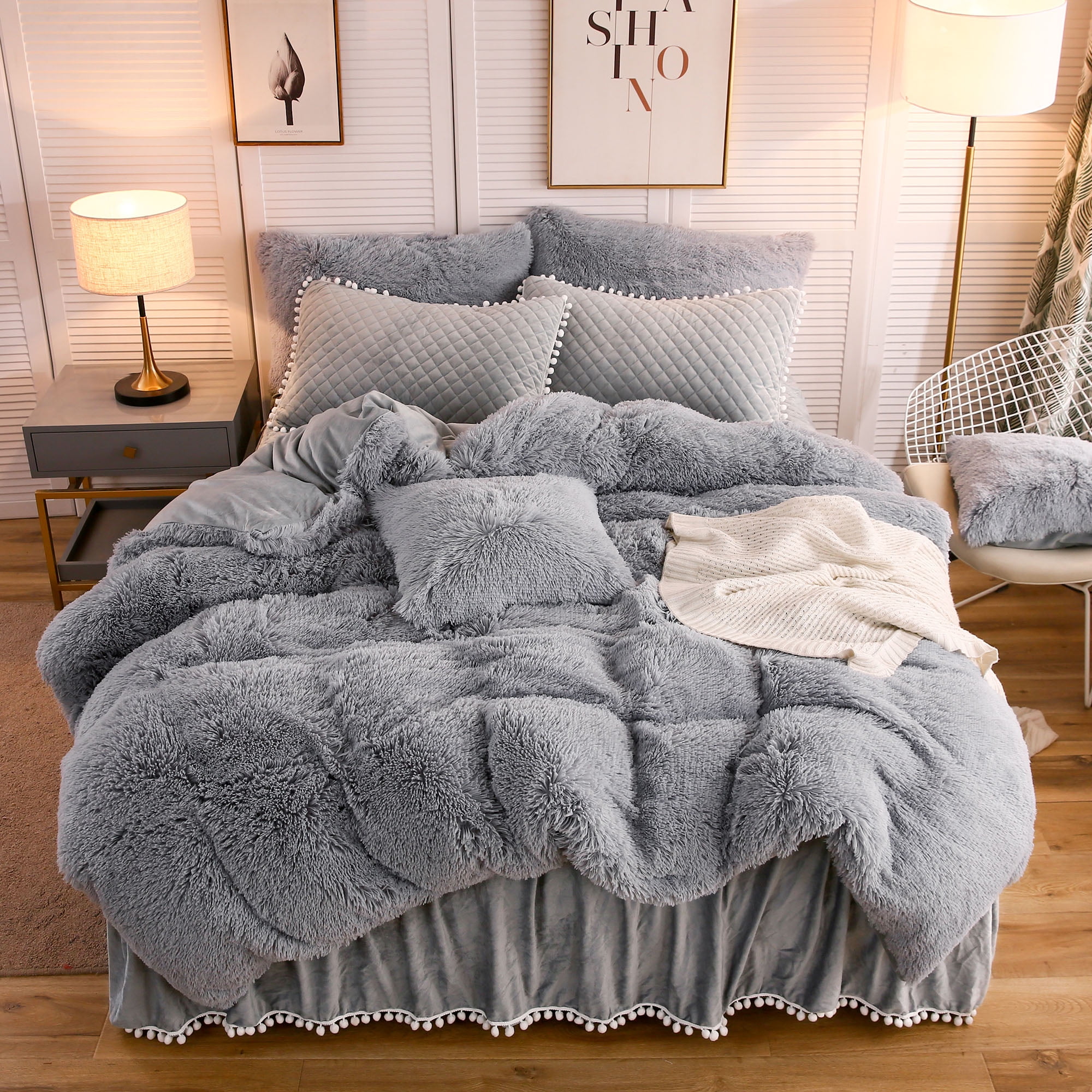 LIFEREVO Luxury Plush Shaggy Duvet Cover Set, Soft Velvet Fluffy Furry