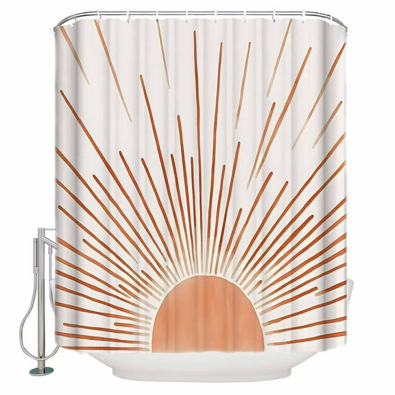 Extra Long Shower Curtain 72x96 Inch, Orange Sunshine Shower Curtain Waterproof Bathroom Decor Lines Retro Abstract Middle Century Fabric Bath Curtain Set Accessories with Hooks