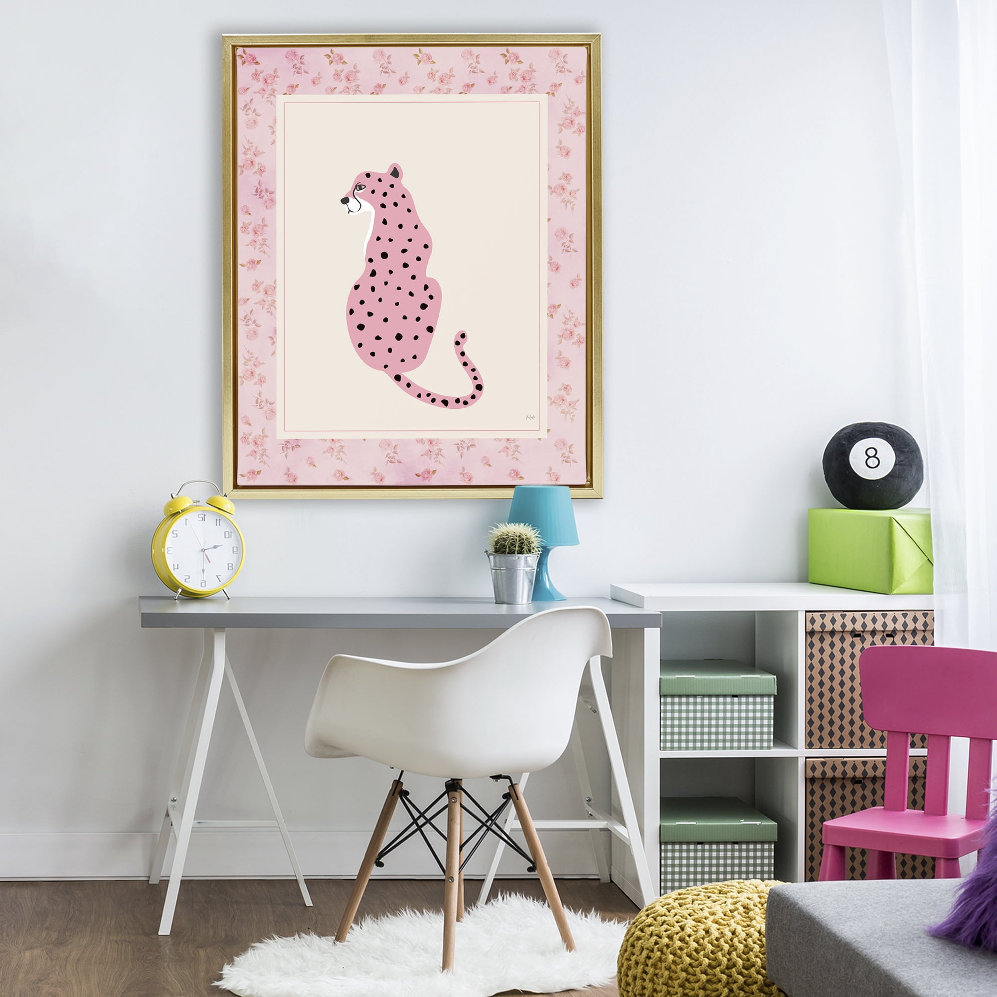Stupell Industries Pink Sitting Cheetah with Border Gold Framed Floater Canvas Wall Art, design by Natalie Carpentieri