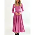 thumbnail image 5 of Womens Long Sleeve Wrap V Neck Midi Sweater Dress: Pleated A-Line Flared Knit Maxi Dress, 5 of 5