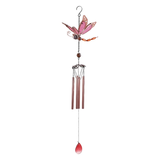 Campanas de viento de libélula de belleza de jardín con decoración luminosa para el hogar, grandes colgantes Tubo de aluminio rosa