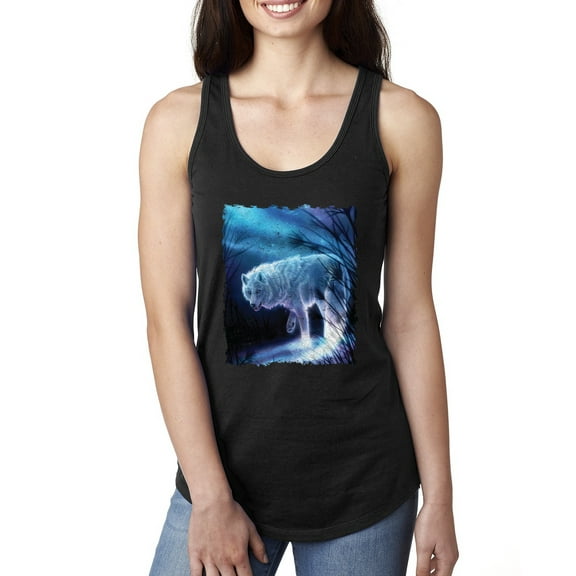 Winter Dire Snow Wolf Fashion Ladies Racerback Tank Top, Black, Small