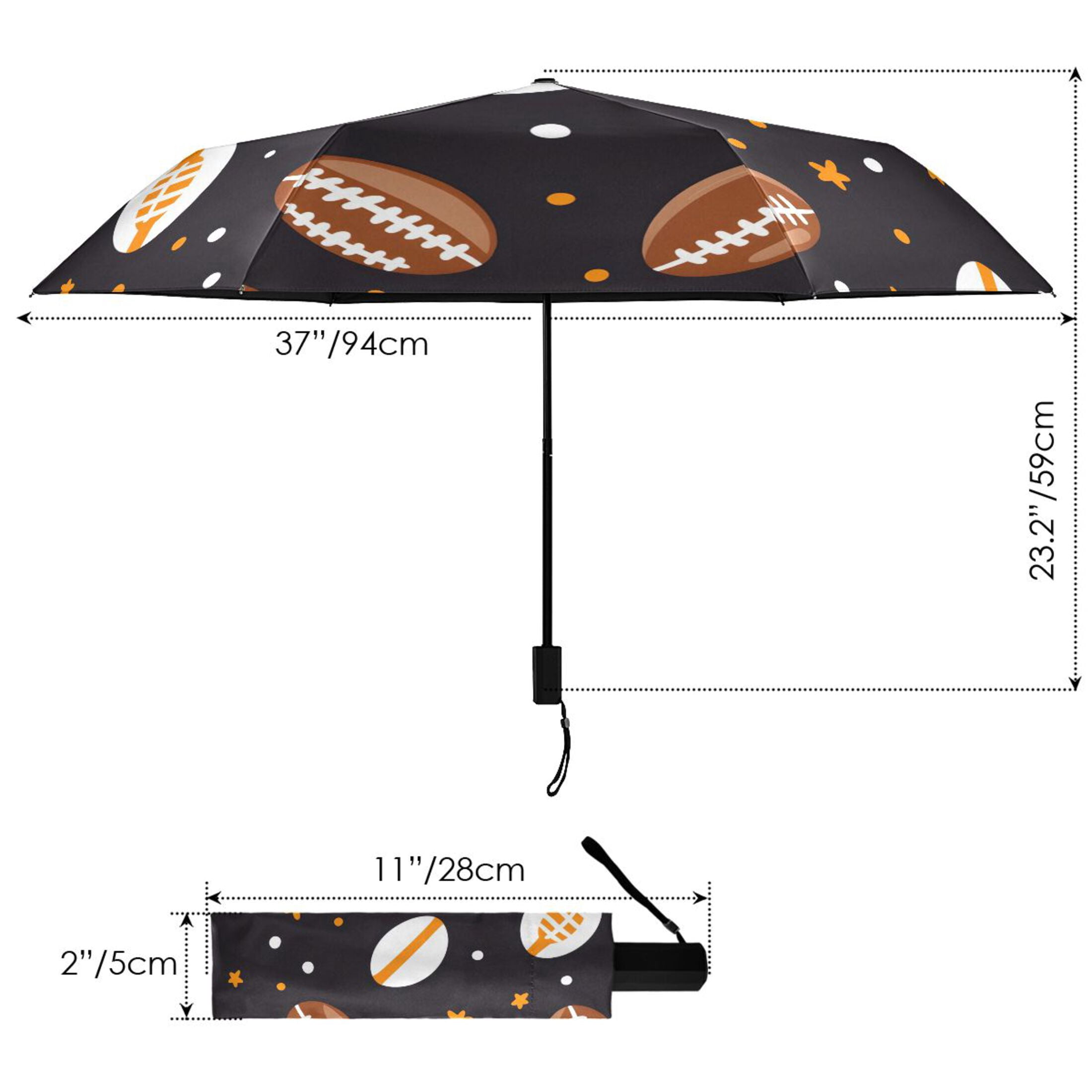 ALAZA Football Rugby Stars UPF 50+ Compact Folding Umbrella for Rain Travel Umbrella Packable