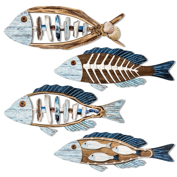 Coastal Wall Art Decor-Wooden Fish Sign for Bedrooms/Living Rooms/Offices Decorations, 30cm