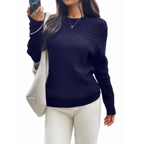 Women Casual Trendy Classic Pullover Sweaters Fall Outfits Navy Blue XL