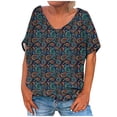 thumbnail image 2 of Aloohaidyvio Cyber and Monday Deals V Neck Mexican Shirts for Women Short Sleeve Floral Vintage Tops Ethnic Style Loose Peasant Tee Shirt, 2 of 5