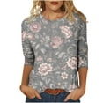 thumbnail image 2 of HongQid 3/4 Length Sleeve Womens Tops Floral Crewneck Shirts Casual Tunic Blouses Summer Basic Tees, 2 of 5