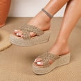 thumbnail image 2 of Rokment Boho Platform Espadrilles Slip on Dress Sandals for Women 2026 Beach Summer Crochet Straw Footbed Chunky High Heels Wedge Walking Slides Slippers Gold Size 8, 2 of 5