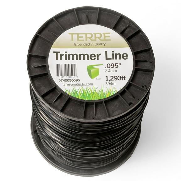 Terre Products Commercial Grade 095 Trimmer Line Square, 5 pound Black Quality Weed Eater String, Line Length 1293 ft. or 394 m., Weed Wacker String Trimmer Replacement Size .095 inch or 2.4 mm.