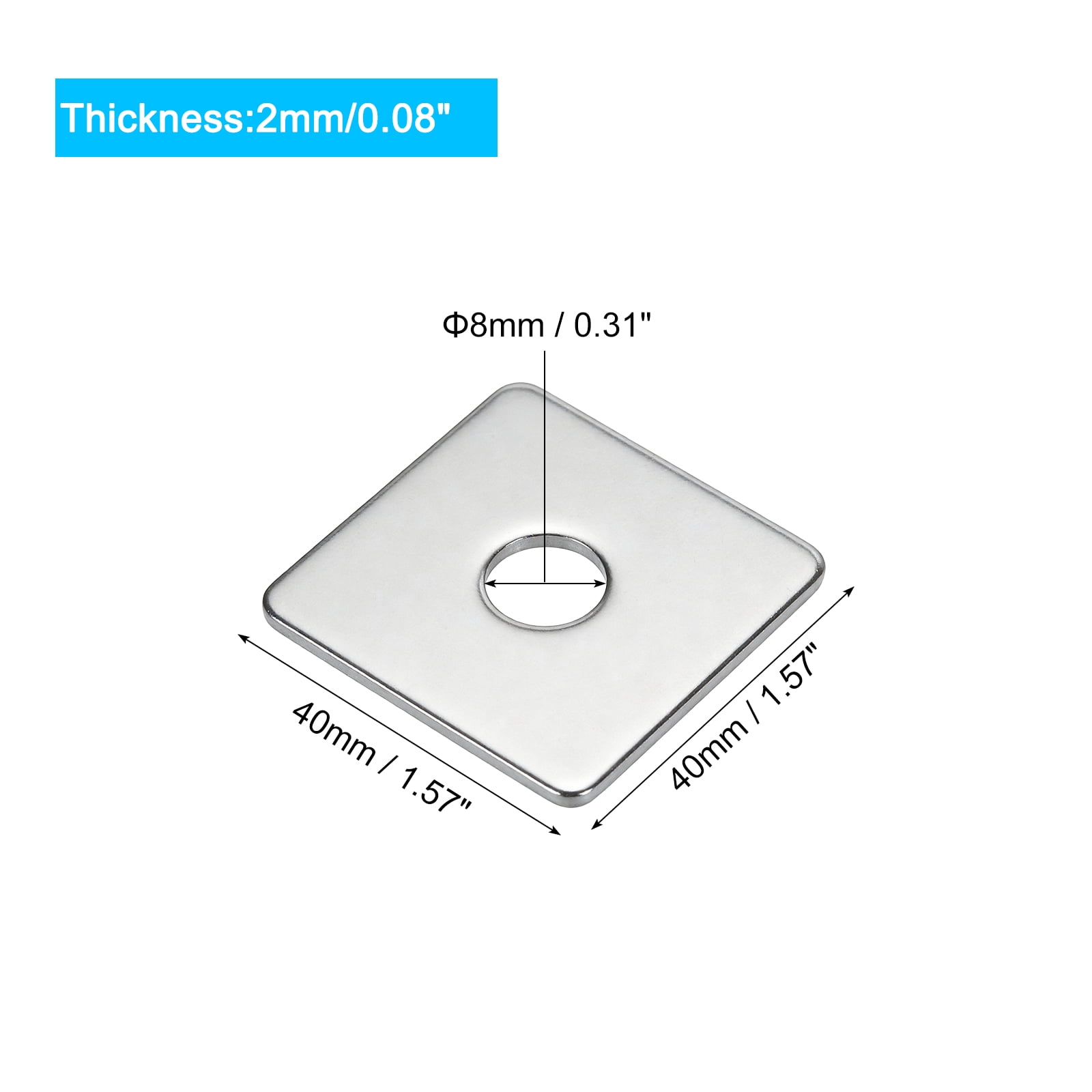 Square Washer, 10Pcs M8x40x40x2mm 304 Stainless Steel Square Plate Washers Flat Pad Spacer Gasket for Hardware Fastener