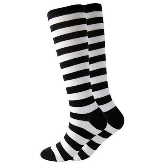 Striped Patterned Socks (Knee High) Black and White