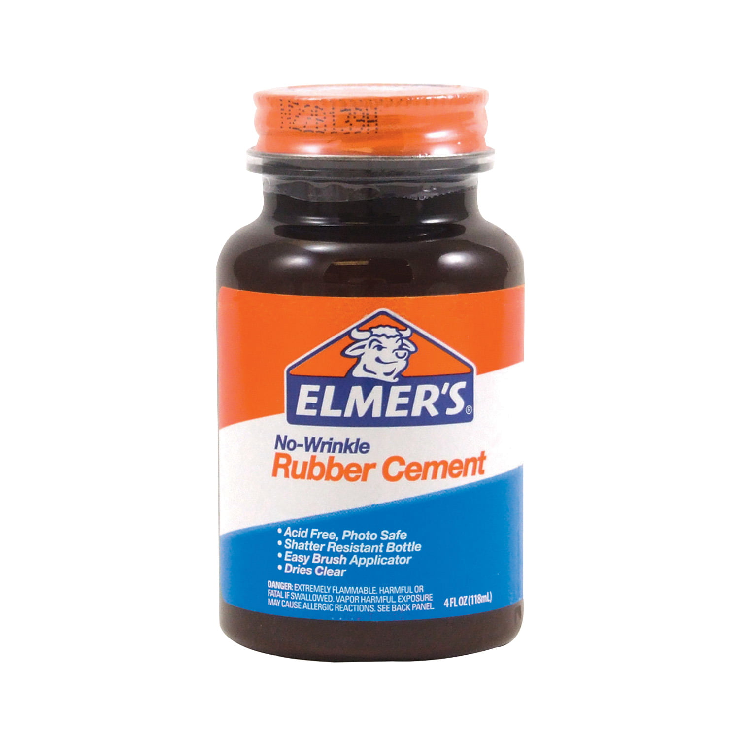 Elmer's No Wrinkle Rubber Cement with Brush in Cap, 4 Ounce Jar, Clear