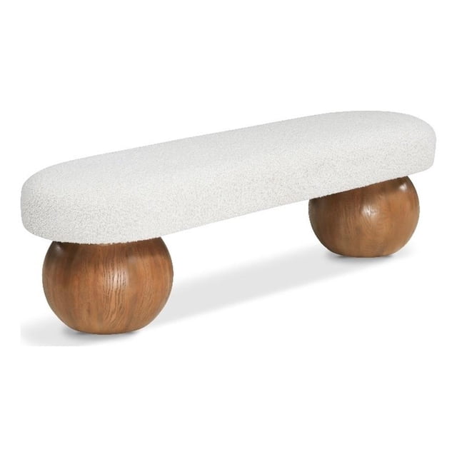Pemberly Row Contemporary Rich Cream Finish Boucle Fabric Bench