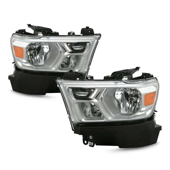 AKKON - Fits 2019-2020 RAM 1500 Pickup Truck [Halogen Type] Headlights w/Chrome Bezel Headlamp Pair Driver Passenger Replacement