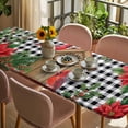 thumbnail image 3 of Christmas Table Cloths for 8 Foot Rectangle Tables, Red Cardinal Bird Poinsettia Pine Needles Plaid Patio Waterproof Elastic Fitted Tablecloths, Washable Rectangular Table Cover for Camping, 3 of 8