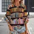 thumbnail image 3 of Bookworm Antique Book Library Vintage Book Shelf Women's V-Neck Blouse With 3/4 Ruffled Bell Sleeves Casual Top Ladies Blouses, 3 of 7