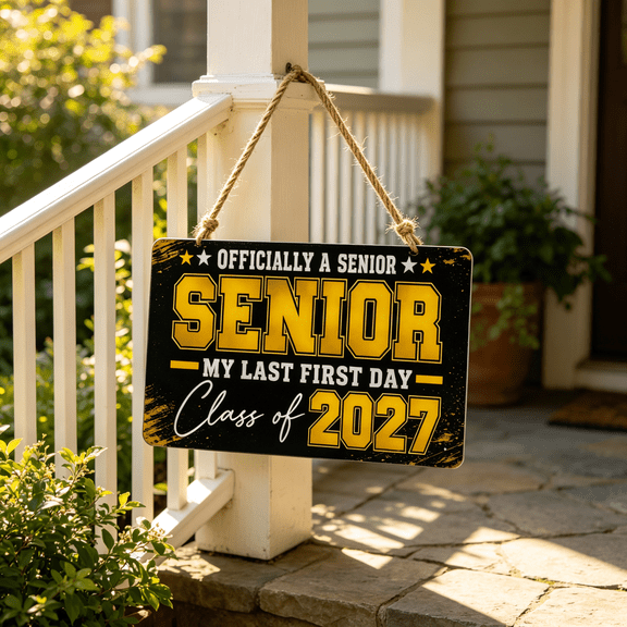 Officially a Senior My Last First Day Class of Vintage Sign - Black and Gold Metal Wall Art, First Day of Senior Year School Signs for Porch Door, Retro Back to School Photo Prop