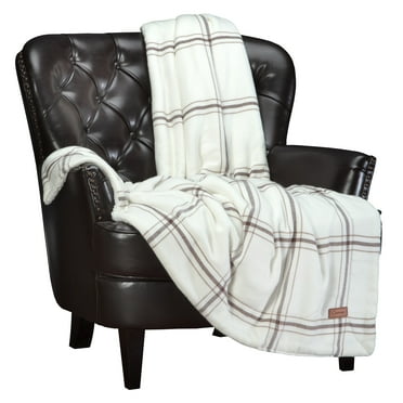 Chanasya Beige Cream Sherpa Plaid Throw Blanket - Soft Cozy Warm Plush Fluffy Fleece Flannel Throws Blankets for Sofa Couch Living & Bed Room -Rustic Fall Autumn Winter Holiday Camping Blanket & Décor
