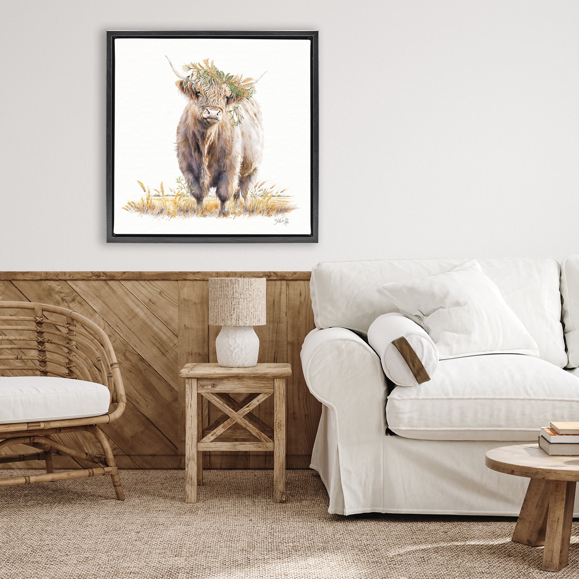 Stupell Industries Ollie the Highland Cattle Black Framed Floater Canvas Wall Art, design by Marla Rae