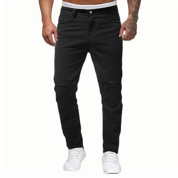 Taqqpue Men's Ripped Jeans Distressed Destroyed Slim Fit Straight Leg Denim Jeans Trouser Streetwear M-3XL
