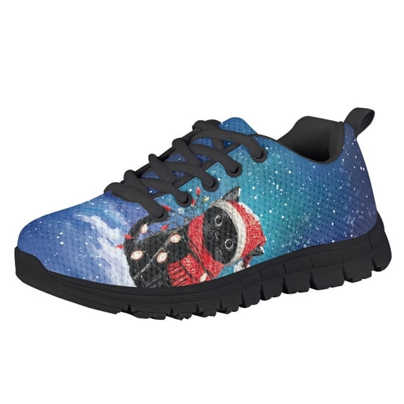 Chririnla Christmas Cat Shoes for Girls Cute Walking Shoes Size 13 Little Big Kids Lace up Tennis Running Sneakers Lightweight Xmas Trainer with EVA Sole