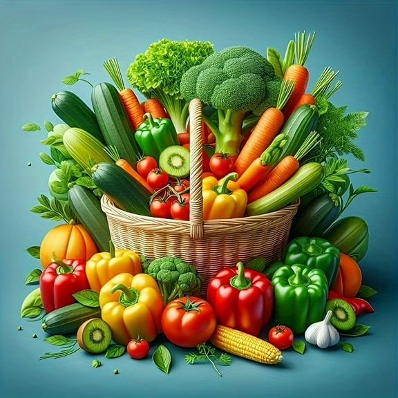 DIY Diamond Painting Kits for Adults Vibrant Vegetable Basket 5D Diamond Art Kits, Full Drill Diamond Painting Kits, Gem Arts and Crafts for Beginner Home Wall Decor