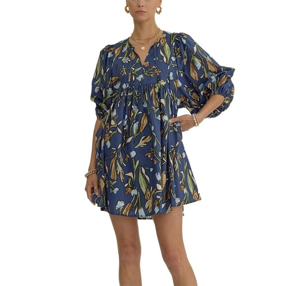 Michellecmm Women's Maternity Floral Dress Lantern Sleeve V-Neck Loose Short Dress Pregnancy Clothes