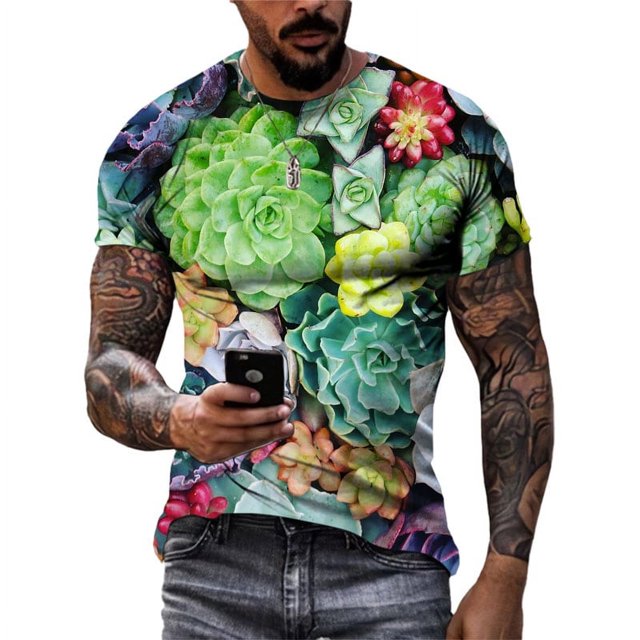 Nouveauté T-Shirts Graphiques Imprimés 3D Plantes et Fleurs Tendance Été Mode Homme Personnalité Col Rond Manches Courtes