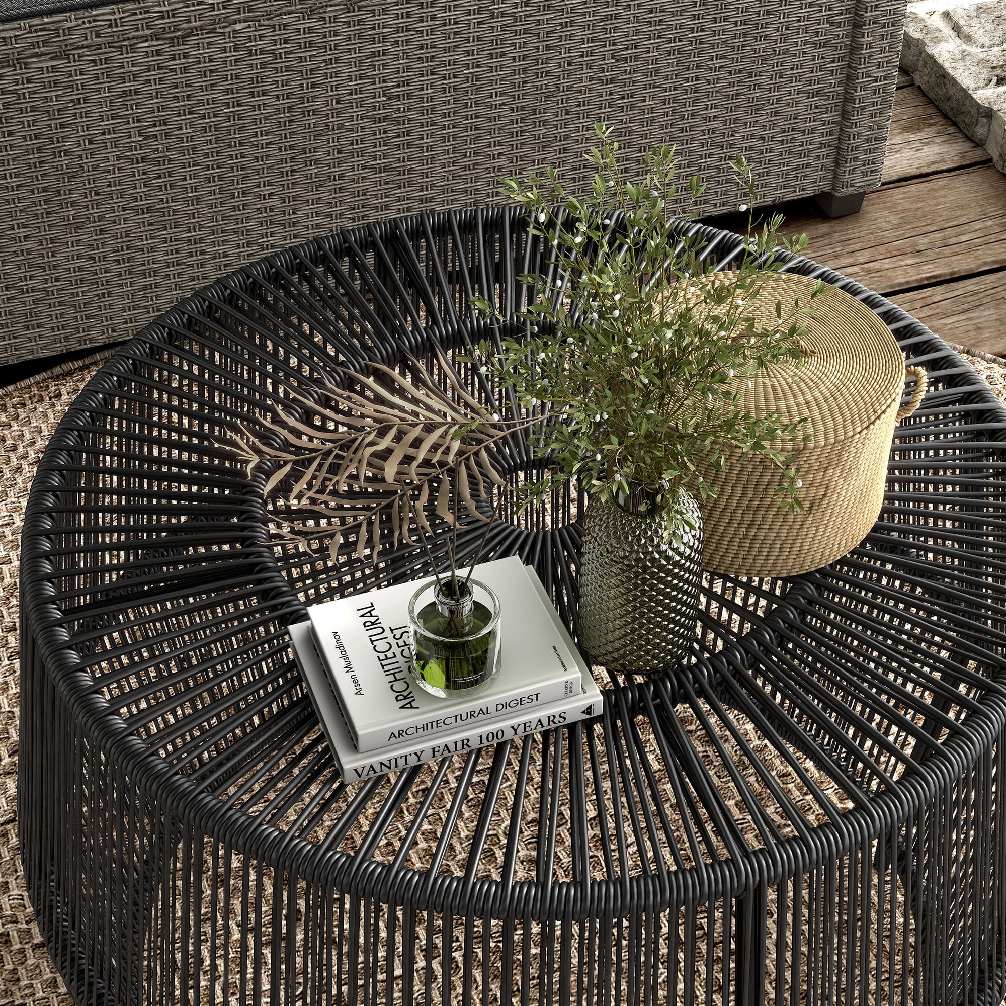 Calli Wicker All-Weather Coffee Table for Indoor Outdoor Use, Black