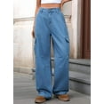 thumbnail image 6 of Women'S Baggy Jeans Pull on Stretchy Loose High Waisted Wide Leg Denim Pants Y2K 90s Denim Blue XXL, 6 of 8