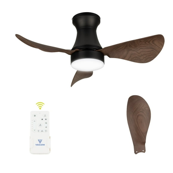 Ventilador de Techo Empotrado de 30 Pulgadas con Luz - Pequeño Ventilador de Techo con Luz para Recámara/habitación de Niños/habitación Pequeña - Uso Interior/exterior - 3 Aspas de Nogal