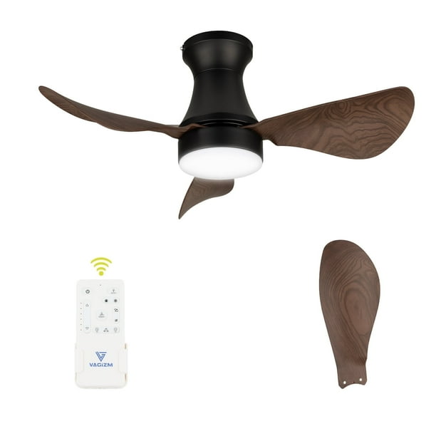 Ventilador de Techo Empotrado de 30 Pulgadas con Luz - Pequeño Ventilador de Techo con Luz para Recámara/habitación de Niños/habitación Pequeña - Uso Interior/exterior - 3 Aspas de Nogal