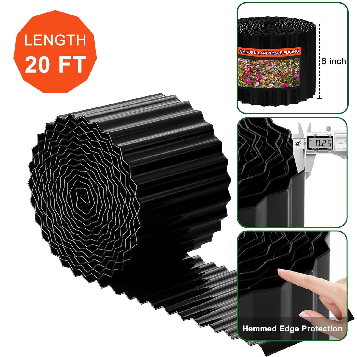 PUCACHI 20ft Metal Garden Edging, 6 Inch Tall Heavy Duty Landscape Edging, No Dig Corrugated Steel Border with Stakes for Flower Beds Lawn Pathways – Rust Resistant Black