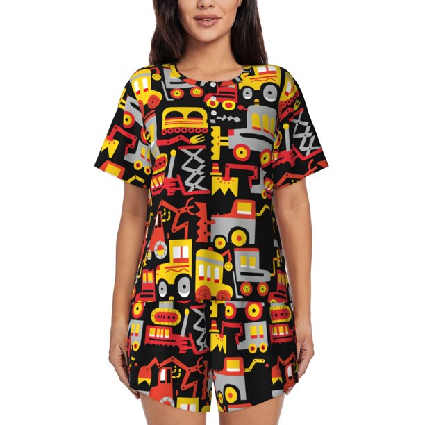 Fotbe Cars Conjunto de Pijama Estampado para Mujer, 2 Piezas, Ropa de Dormir con Camiseta de Manga Corta y Shorts Suaves-Small
