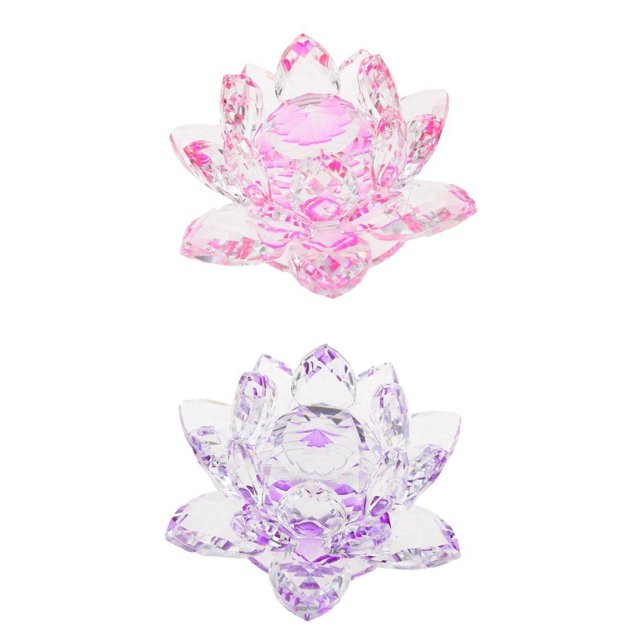 2 Pedazos Elegante Artesanía de Pisapapeles para Bodas Negocios Mudanzas Tiendas 005 Rosa + púrpura Baoblaze Ornamento de la flor de loto de cristal