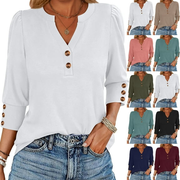 Womens Tunic Tops Dressy Casual Long Sleeve Henley V Neck Shirts for Women Button Up Blouse Turquoise XL